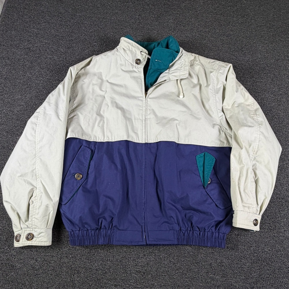 London Fog Vintage Jacket Mens M FOG Thinsulate Colorblock Navy Cream EUC